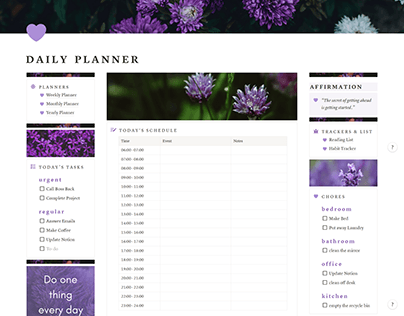 Notion Daily Planner - Purple Flowers Template