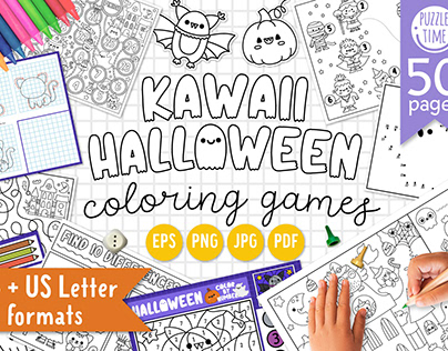 Kawaii Halloween coloring games and activities for kids