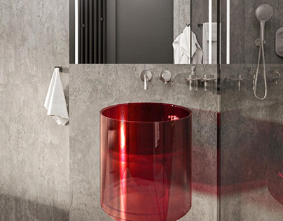 Bathroom design with red color accent