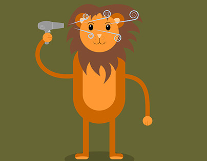 Lion with hair dryer