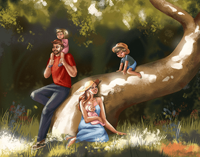 "Family time in nature" Illustration