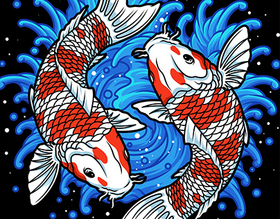 Koi Fish and Waves Japanese Style Vector