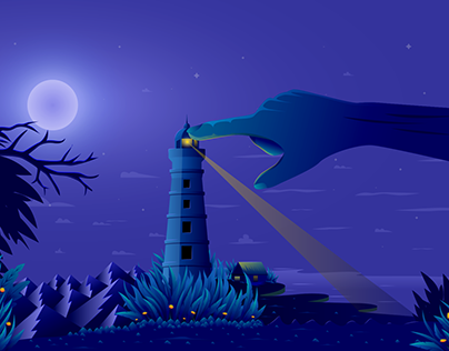 Lighthouse at Night Illustration