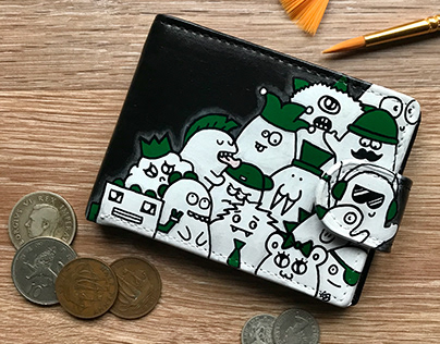 Doodle Leather Painted Wallet (For Sale)