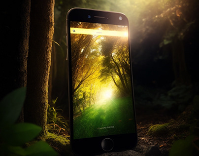 Phone in the Enchanted Sunlit Forest