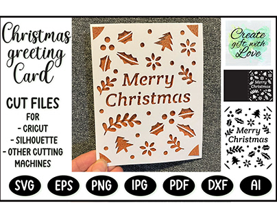 Merry Christmas Card. SVG template. Paper cut. Cricut.