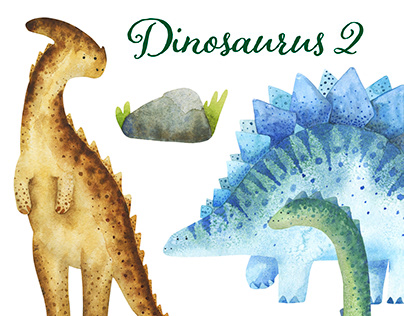 Watercolor dinosaurus illustration v2