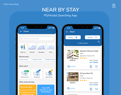 Near By Stay-UX/UI Case study | PG/Hostel Searching App