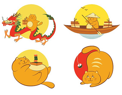 Logo and arts for for sushi delivery «Fat cat»