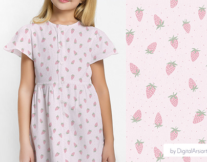 Pink strawberry seamless pattern. Cute baby girl.