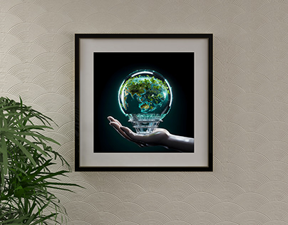 Earth crystal glass ball on black background