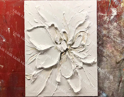 Abstract 3D White Flower Texture Oil Painting