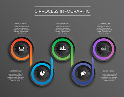 Dark theme modern 5 process infographic premium vector