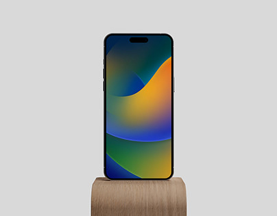 iPhone 14 Pro Max on Wood Stand Mockup