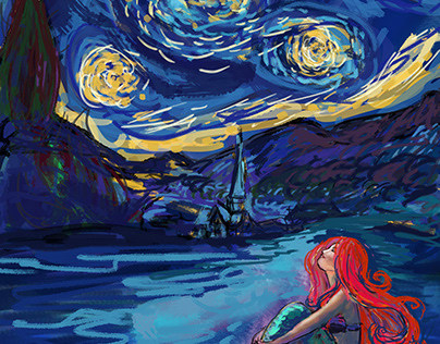 Illustration Starry Starry Night mash up with Disney