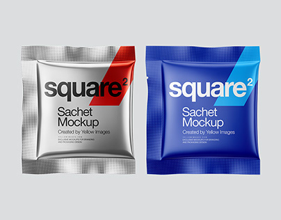 5 Square Sachets PSD Mockups