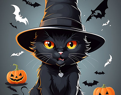 Cute black cat with unsettling wide grins, Halloween