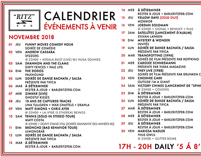 Bar le "Ritz" PDB • Monthly Events Calendar