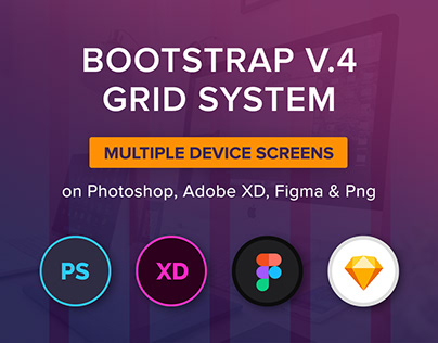 FREE Bootstrap v.4 Grid System SKETCH, PS, XD, FIG, PNG