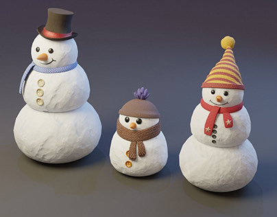 Cartoon Snowmen 3D Model
