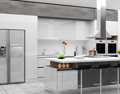 Open Kitchen - Gloss white-concrette