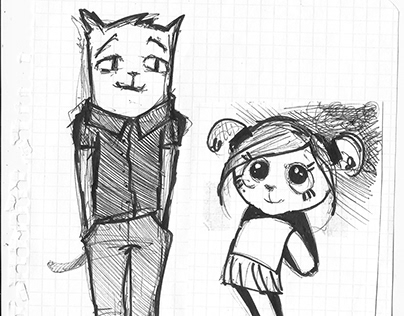 Sketches - cat and panda couple