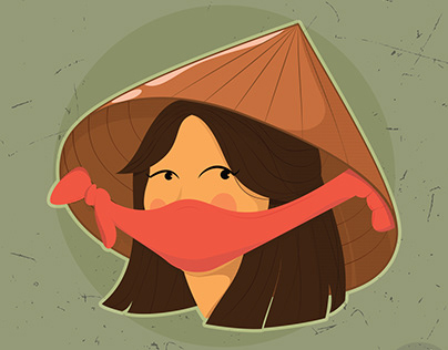 Vietnamese woman with traditonal Non La illustration