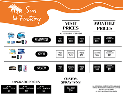 Sun Factory Tanning Menu