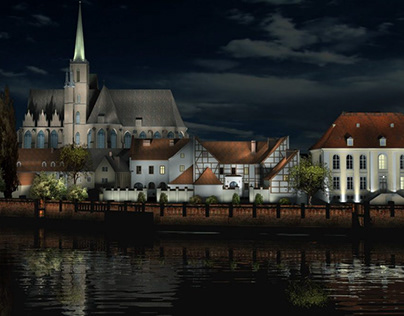Illumination of the Odra riverfront in Wroclaw