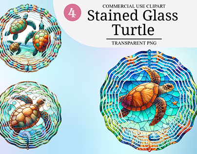 Watercolor Turtle Stained Glass Clipart