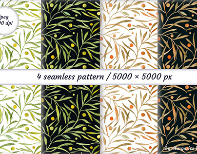 Set of botanical patterns. Watercolor patterns.