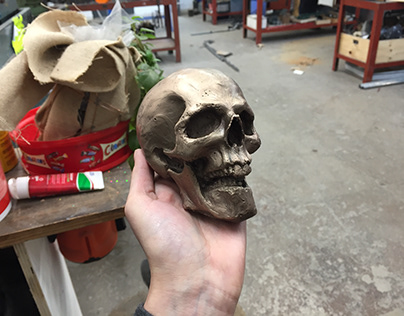 Half life-size skull & bronze cast
