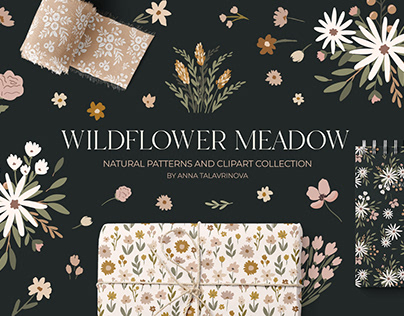 Wildflower Meadow seamless pattern and illustration