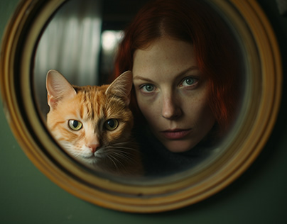 Humans and Cats by the Mirror
