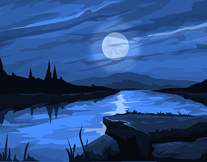Night landscape (river and stones)