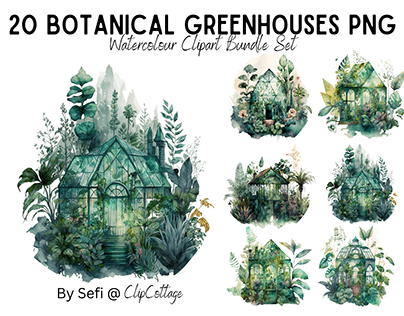 20 Greenhouses Watercolour PNG Bundle Set