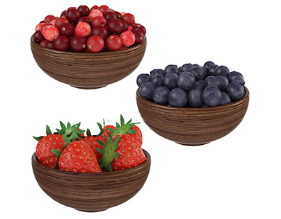 Berries in wooden bowls