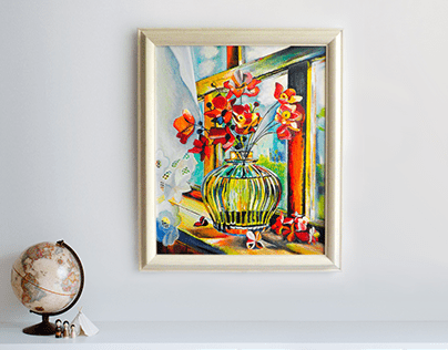 "Papaver Nudicaule" Acrylic Painting 45x55 cm On canvas