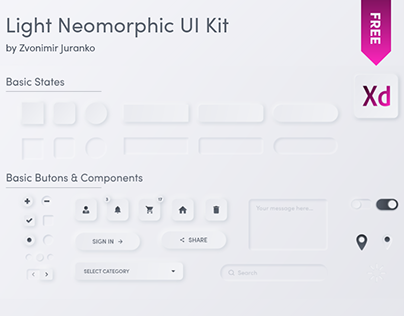 Free Neomorphic UI Kit for Adobe Xd & Figma