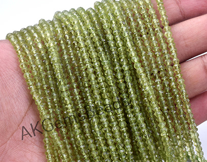3-4mm Natural Peridot Faceted Rondelle Gemstone Beads