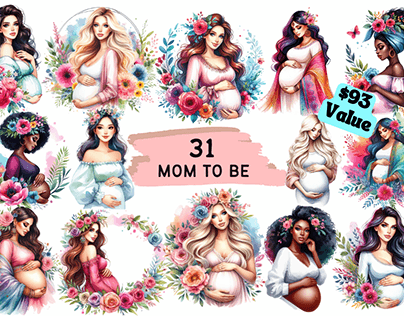Mom To Be Bundle - 31 PNG - 4000x4000px - Multicultural