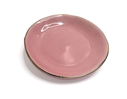 Pink Gold Rim Circle Trinket Tray Ceramic Jewelry Dish