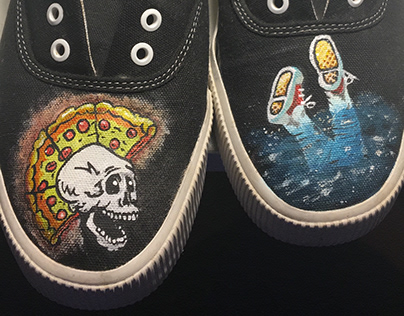Dead Man's Pizza Art, Custom Design Sneakers