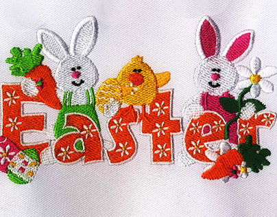 PLAYFUL CHICK AND BUNNY EASTER EMBROIDERY DESIGN