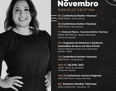 Agenda Novembro - Pastora Danielle Cristina