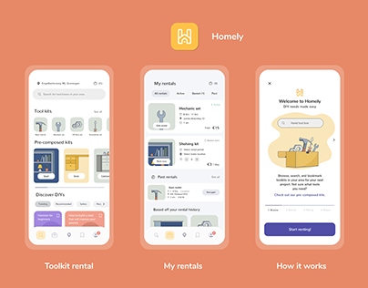 Homely: DIY Tools rental app (UI/UX & illustrations)
