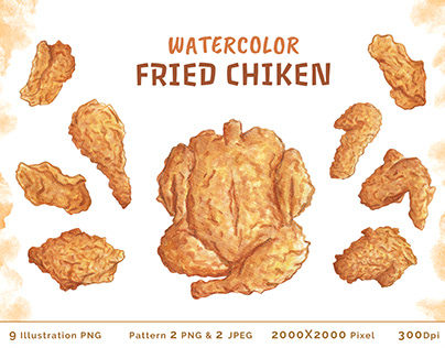 Illustration Watercolor Fried Chiken