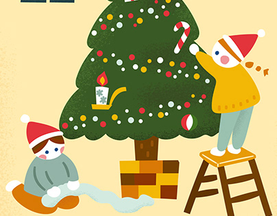 Illustration of children preparing for Christmas