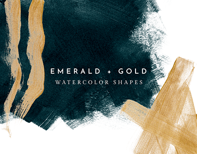 Emerald + Gold watercolor shapes