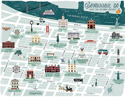 Savannah, GA Historic District Illustrated Map